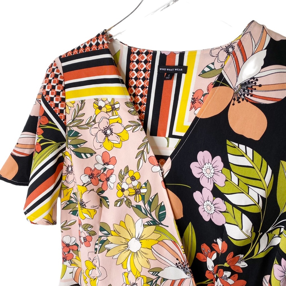 Who What Wear Multicolor Floral Wrap MIDI Dress Size Small - Picture 6 of 8